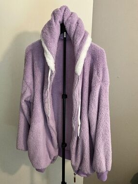 Cozy Women's Purple Sherpa Oversized Full-Zip Hoodie